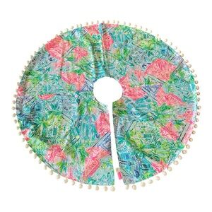 Lilly Pulitzer Bohemian Queen Christmas Tree Skirt w/White Pom Pom Trim Holiday